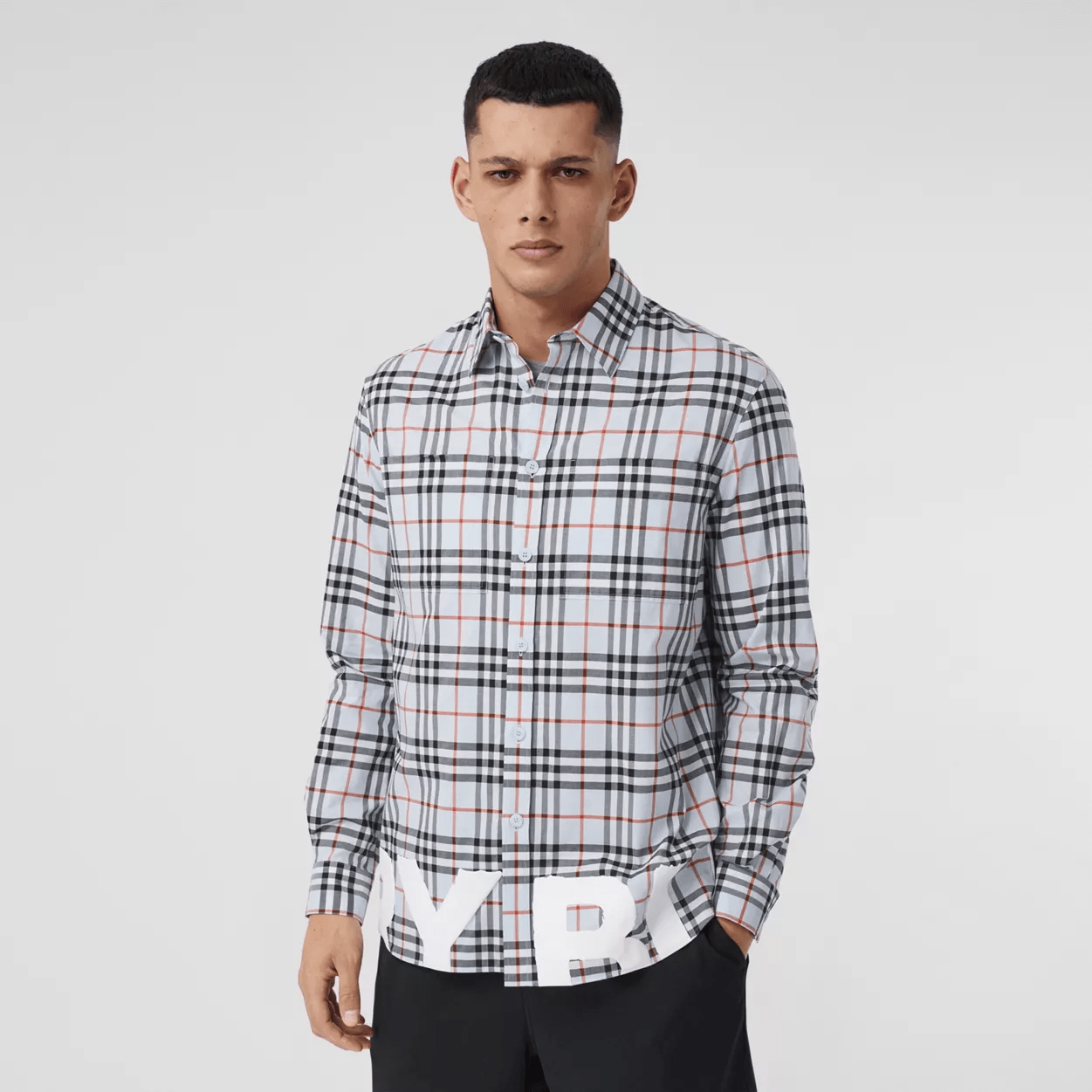 logo print check cotton oversized shirt